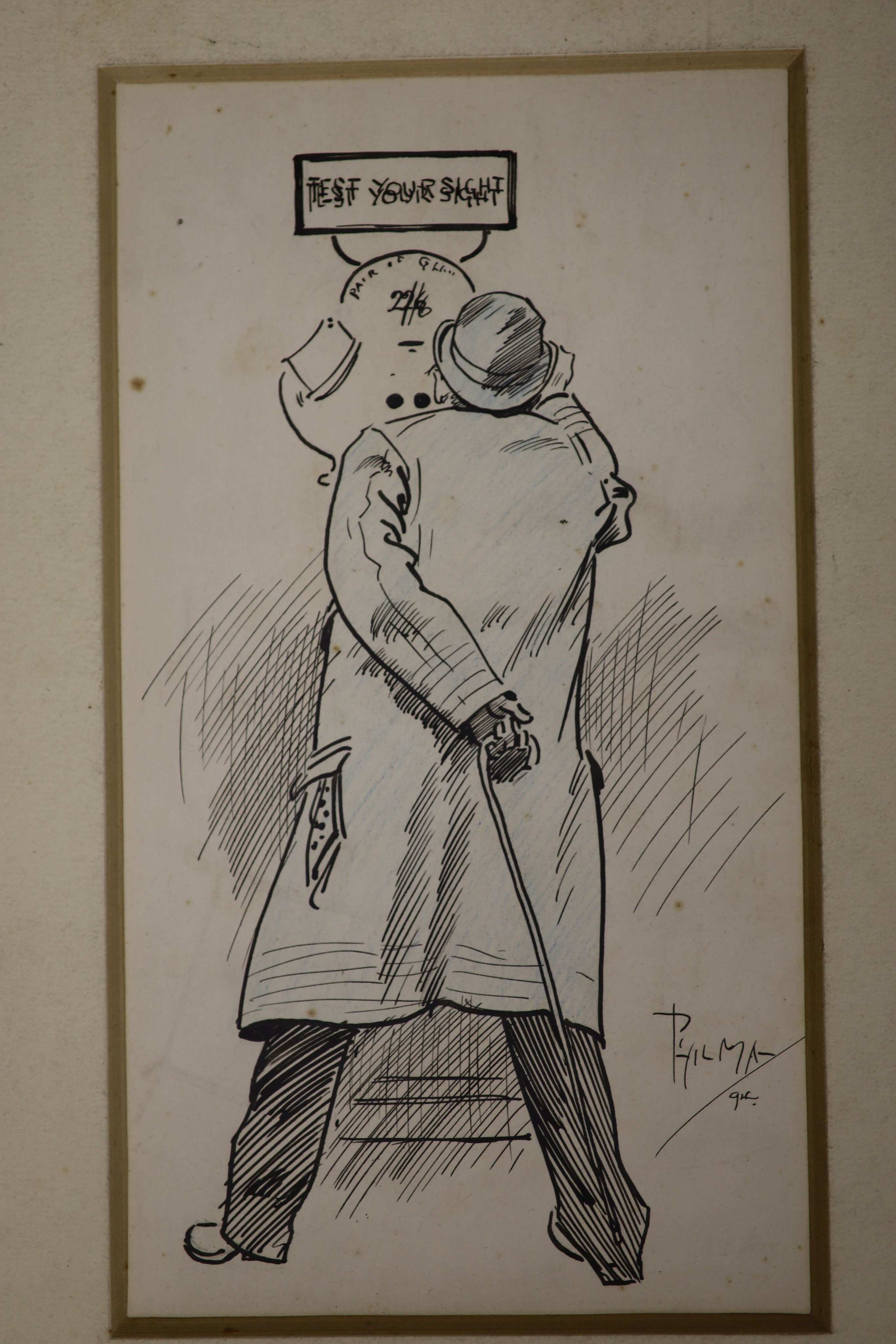 Phil May (1864-1903), three original pen and ink cartoons, 'The New Play 1902', 'Test Your Sight 1894' and 'Boy with Old Lady 1897', largest 30 x 22cm, all unframed